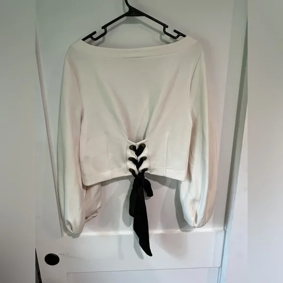 EUC Anthropologie Maeve Ribbon Tie-Back Ponte Pullover Sweatshirt S - Picture 3 of 4